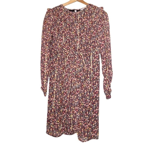 MANGO Womens Floral Mini Dress Size 4 New Metallic Ditsy Long Sleeve Colorful - Picture 4 of 16
